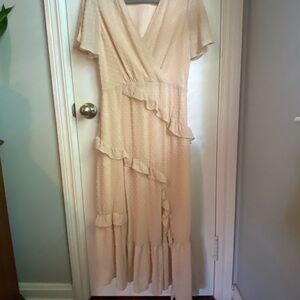 Lulus Swiss Dot Ruffle Cream Dress